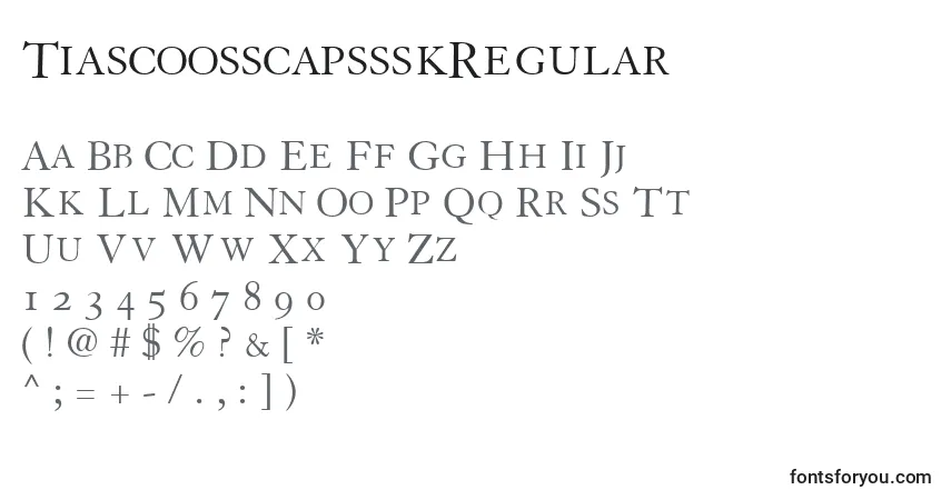 A fonte TiascoosscapssskRegular – alfabeto, números, caracteres especiais