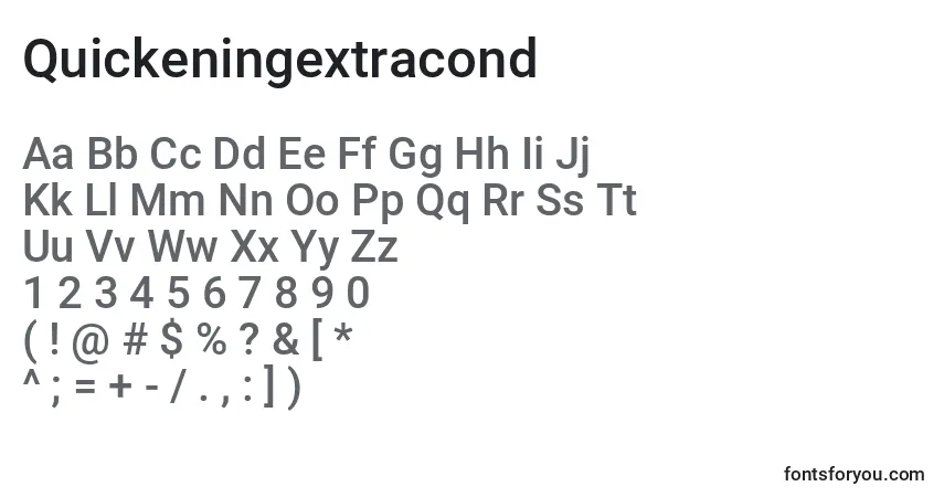 Schriftart Quickeningextracond – Alphabet, Zahlen, spezielle Symbole