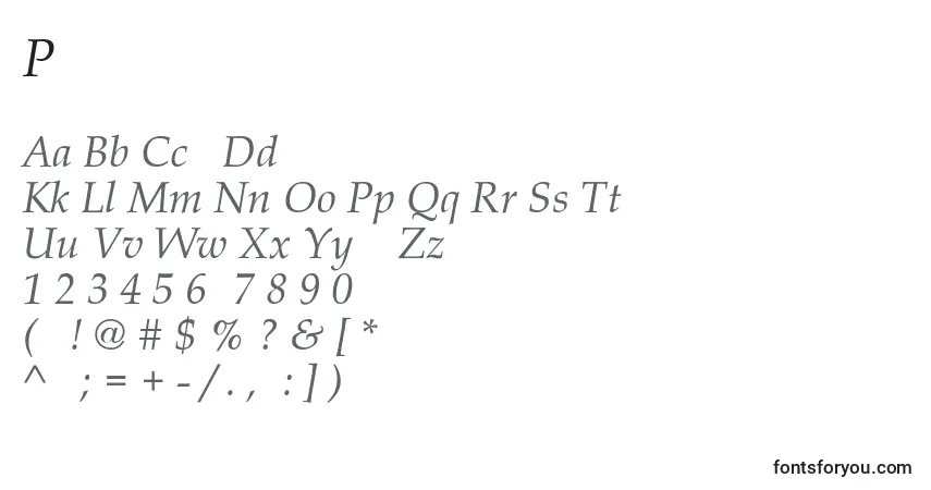 Шрифт PalacioNormalItalic – алфавит, цифры, специальные символы