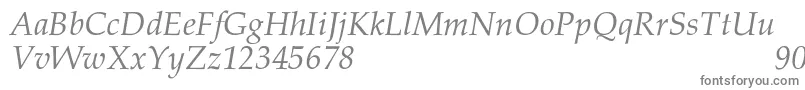 PalacioNormalItalic-fontti – harmaat kirjasimet valkoisella taustalla