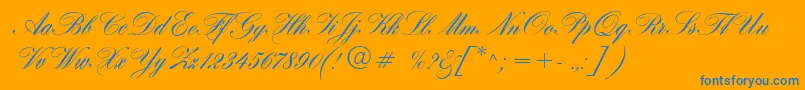 HogarthScript-Schriftart – Blaue Schriften auf orangefarbenem Hintergrund