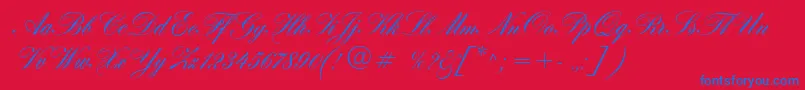 HogarthScript-Schriftart – Blaue Schriften auf rotem Hintergrund