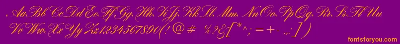 HogarthScript-Schriftart – Orangefarbene Schriften auf violettem Hintergrund