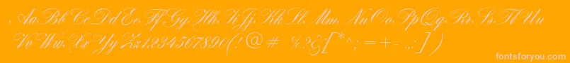 HogarthScript-fontti – vaaleanpunaiset fontit oranssilla taustalla