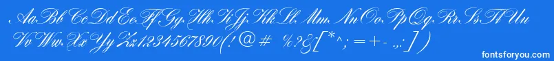 HogarthScript-Schriftart – Weiße Schriften auf blauem Hintergrund