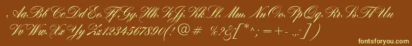 HogarthScript-fontti – keltaiset fontit ruskealla taustalla