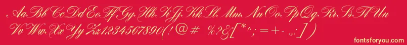 Fonte HogarthScript – fontes amarelas em um fundo vermelho