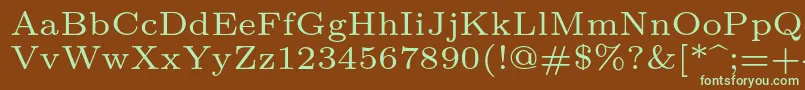 フォントLmroman6Regular – 緑色の文字が茶色の背景にあります。