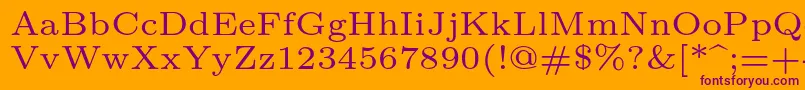 Lmroman6Regular-Schriftart – Violette Schriften auf orangefarbenem Hintergrund