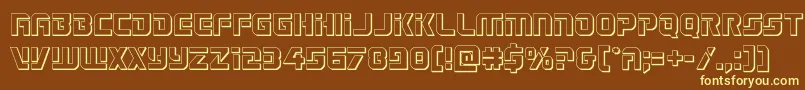 Legiosabina3D-Schriftart – Gelbe Schriften auf braunem Hintergrund