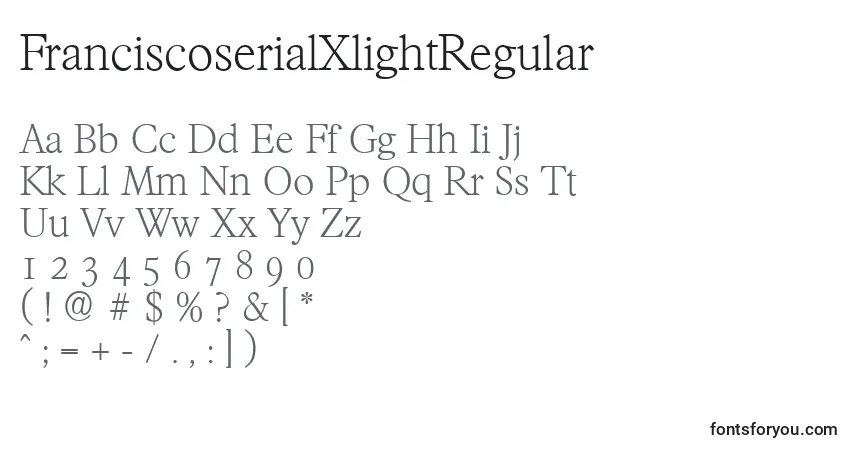A fonte FranciscoserialXlightRegular – alfabeto, números, caracteres especiais