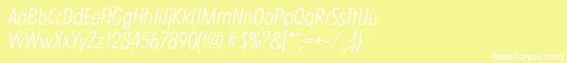 LimerickcdserialLightItalic-Schriftart – Weiße Schriften auf gelbem Hintergrund