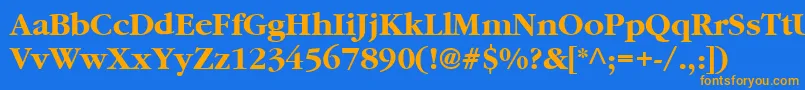 フォントSaturnBold – オレンジ色の文字が青い背景にあります。