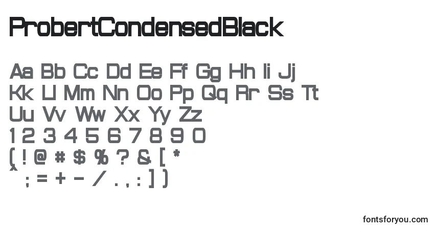 A fonte ProbertCondensedBlack – alfabeto, números, caracteres especiais