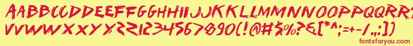 Iwantv2-Schriftart – Rote Schriften auf gelbem Hintergrund