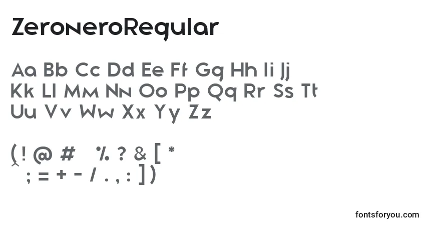 Шрифт ZeroneroRegular – алфавит, цифры, специальные символы