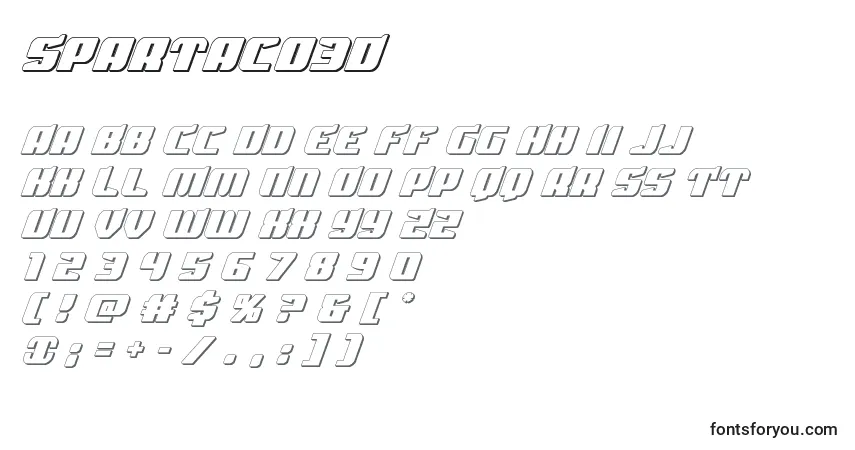 Czcionka Spartaco3D – alfabet, cyfry, specjalne znaki