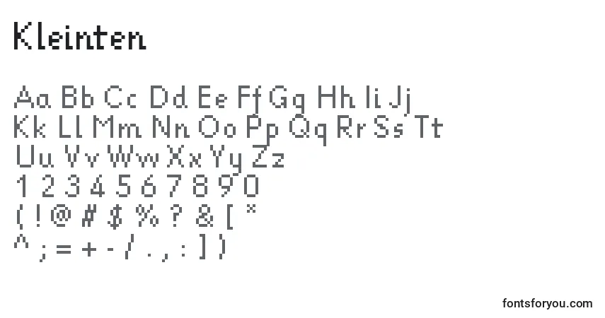 Czcionka Kleinten – alfabet, cyfry, specjalne znaki