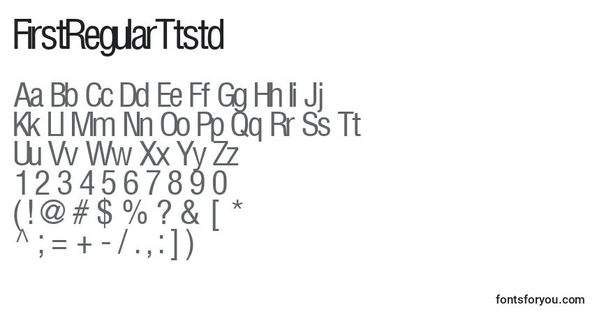 Czcionka FirstRegularTtstd – alfabet, cyfry, specjalne znaki