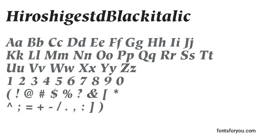 A fonte HiroshigestdBlackitalic – alfabeto, números, caracteres especiais