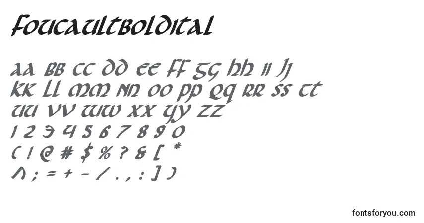 Schriftart Foucaultboldital – Alphabet, Zahlen, spezielle Symbole