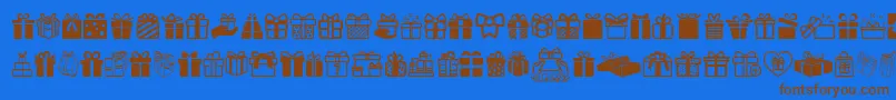 フォントGiftsIcons – 茶色の文字が青い背景にあります。