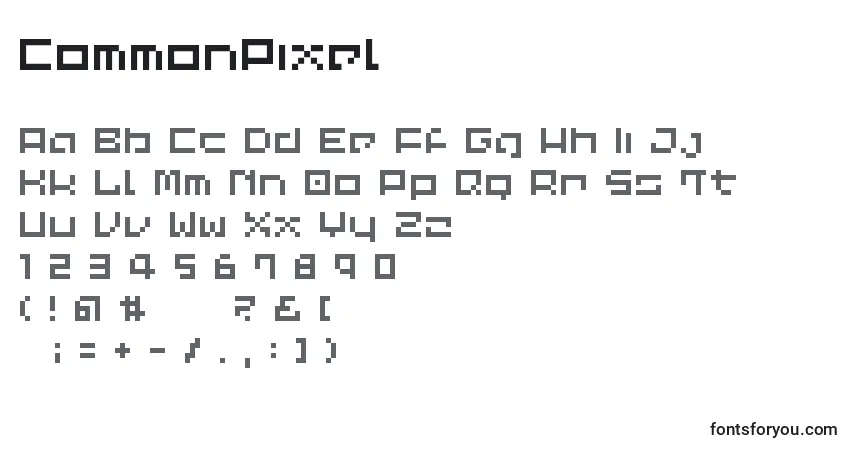 CommonPixel-fontti – aakkoset, numerot, erikoismerkit