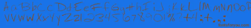 フォントJennysHandwriting – 茶色の文字が青い背景にあります。