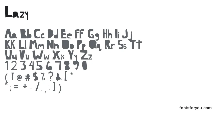 Czcionka Lazy – alfabet, cyfry, specjalne znaki
