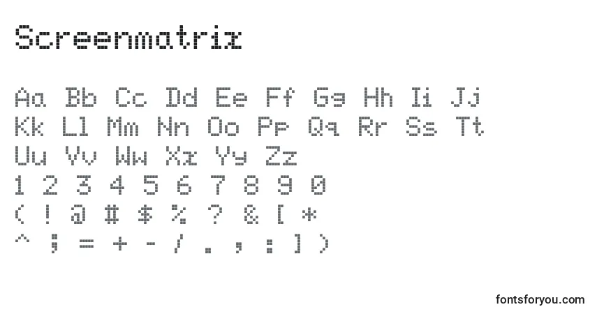 Czcionka Screenmatrix – alfabet, cyfry, specjalne znaki