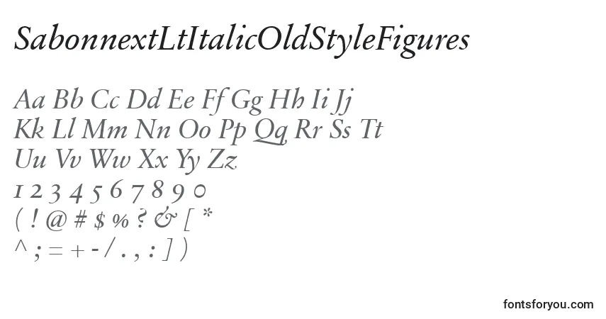 Czcionka SabonnextLtItalicOldStyleFigures – alfabet, cyfry, specjalne znaki