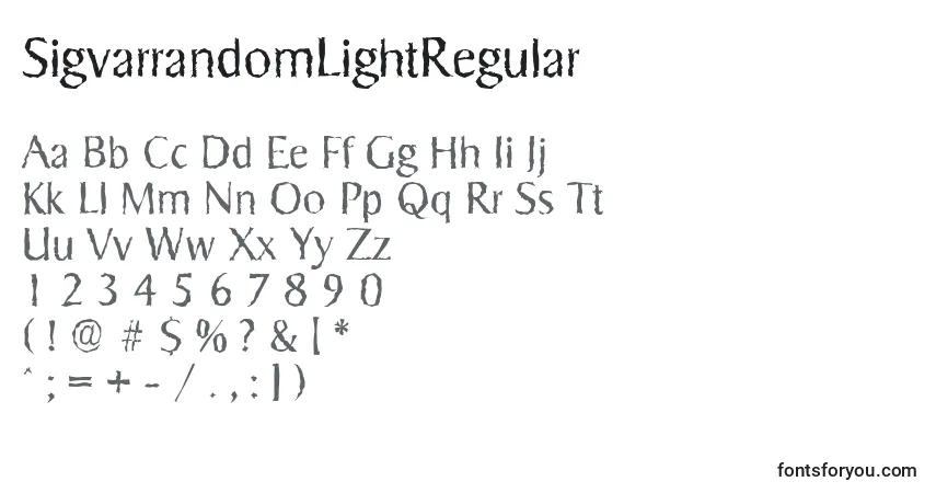 Schriftart SigvarrandomLightRegular – Alphabet, Zahlen, spezielle Symbole
