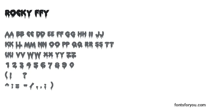 Schriftart Rocky ffy – Alphabet, Zahlen, spezielle Symbole