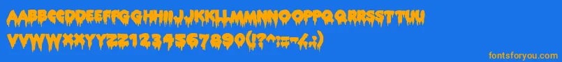 フォントRocky ffy – オレンジ色の文字が青い背景にあります。