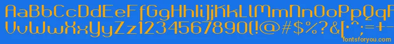 フォントOkolaksbold – オレンジ色の文字が青い背景にあります。