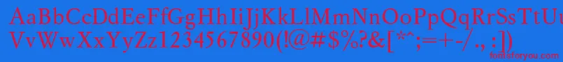 Myslc-Schriftart – Rote Schriften auf blauem Hintergrund
