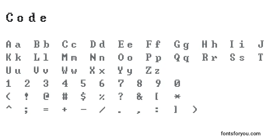 Fuente Code - alfabeto, números, caracteres especiales