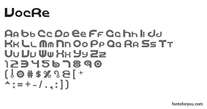 Czcionka VocRe – alfabet, cyfry, specjalne znaki
