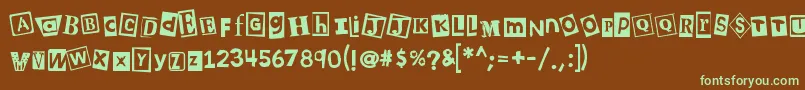 フォントKb3wehaveyourchocolate – 緑色の文字が茶色の背景にあります。