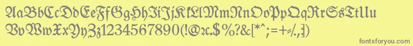 LeipzigFrakturBoldLf-fontti – harmaat kirjasimet keltaisella taustalla