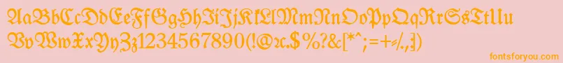 フォントLeipzigFrakturBoldLf – オレンジの文字がピンクの背景にあります。