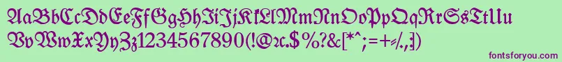 LeipzigFrakturBoldLf-fontti – violetit fontit vihreällä taustalla