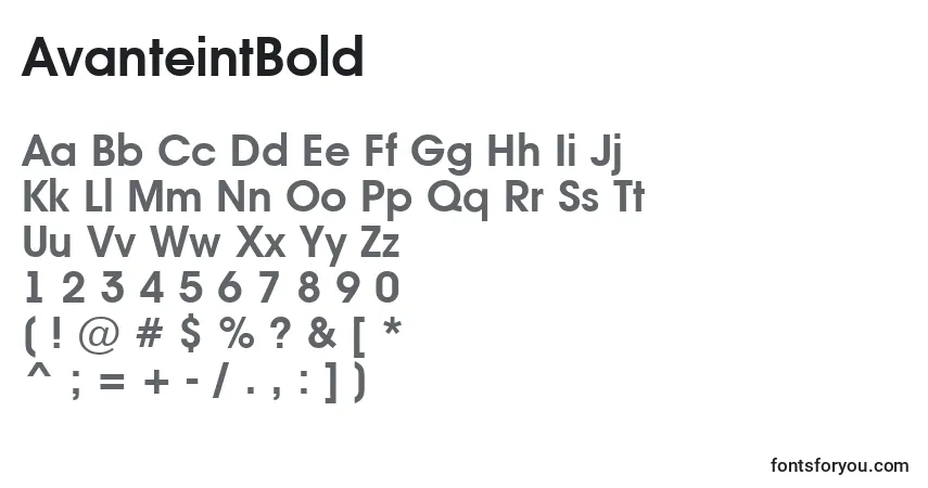 Czcionka AvanteintBold – alfabet, cyfry, specjalne znaki