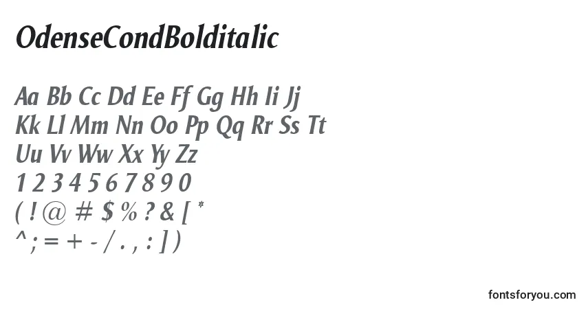 Schriftart OdenseCondBolditalic – Alphabet, Zahlen, spezielle Symbole