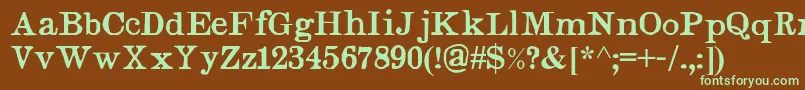 フォントJudges – 緑色の文字が茶色の背景にあります。