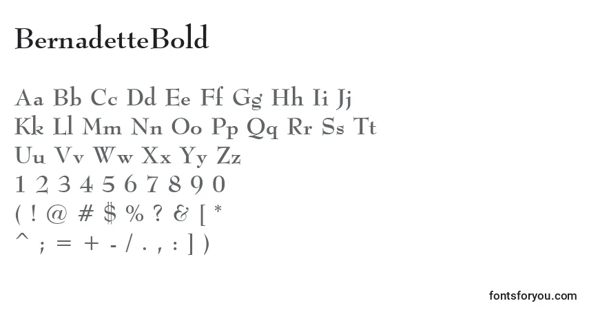 A fonte BernadetteBold – alfabeto, números, caracteres especiais
