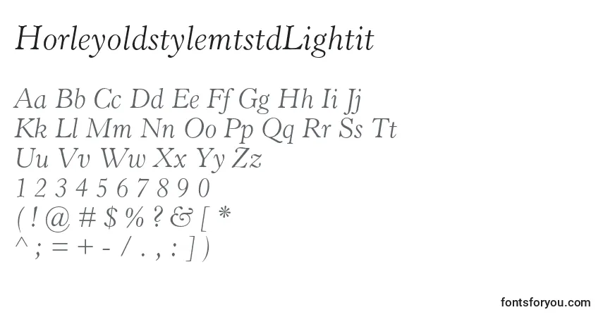 A fonte HorleyoldstylemtstdLightit – alfabeto, números, caracteres especiais