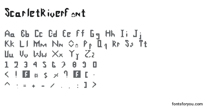 Czcionka ScarletRiverFont – alfabet, cyfry, specjalne znaki