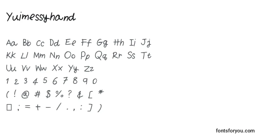 Czcionka Yuimessyhand – alfabet, cyfry, specjalne znaki