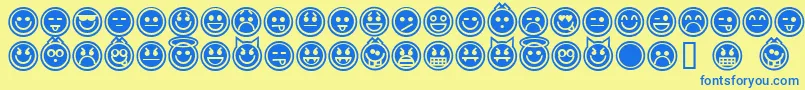 Czcionka EmoticonsOutline – niebieskie czcionki na żółtym tle